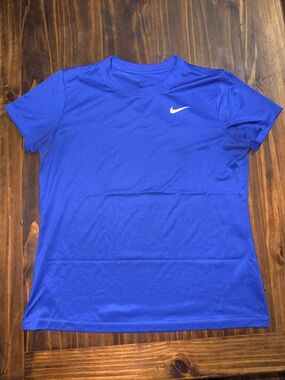Nike Women’s Blue Performance Short Sleeve Tee with White Swoosh